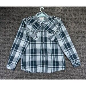 BKE Shirt Mens XL Blue Plaid Pearl Snap Athletic Fit Stretch Long Sleeve Western